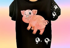 Tricou pictat manual cu porc colorat expresiv