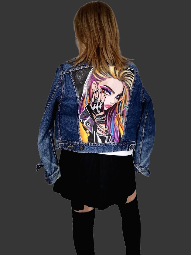 Jachetă denim pictată manual – Hypnotic Girl
