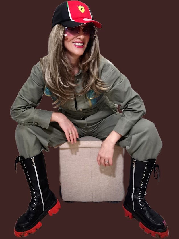 Salopetă military style, pictată manual