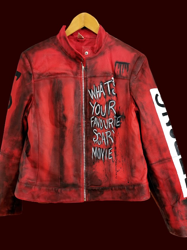 Jachetă pictată manual din piele naturală – “FAILURE IS NOT MY DESTINY” – unicat, mărimea 40 EU, unisex